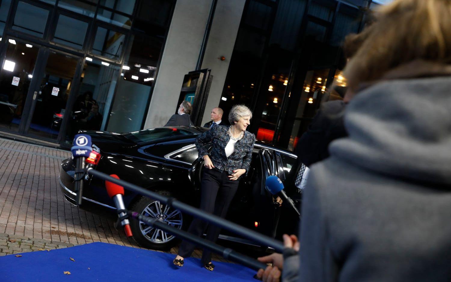 Storbritanniens premiärminister Theresa May anländer till mötet i Eriksberg. Bild: Jonas Lindstedt.