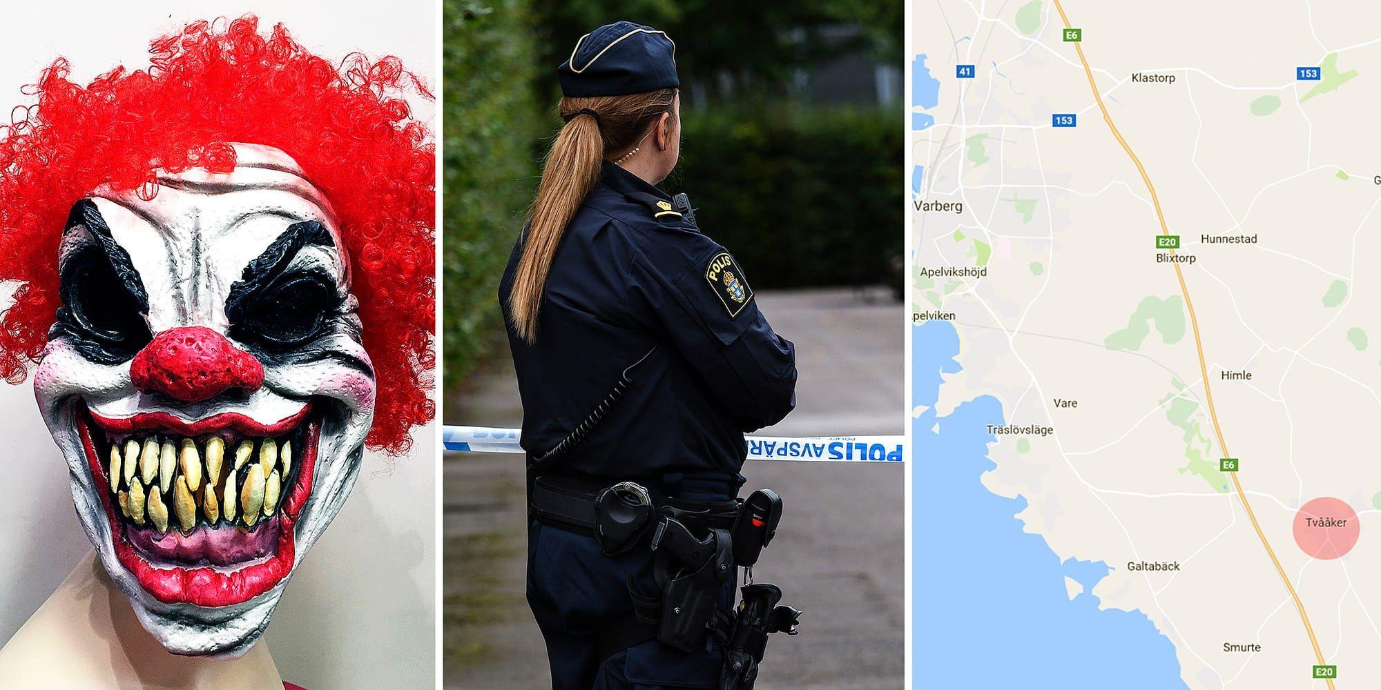 Läskiga clownmasker på människor som skrämmer andra har blivit en trend i USA. Nu verkar den ha kommit till Sverige på allvar. På torsdagskvällen knivskars en ung man i Tvååker av en man i clownmask. ARKIVBILDER: TT KARTA: Google