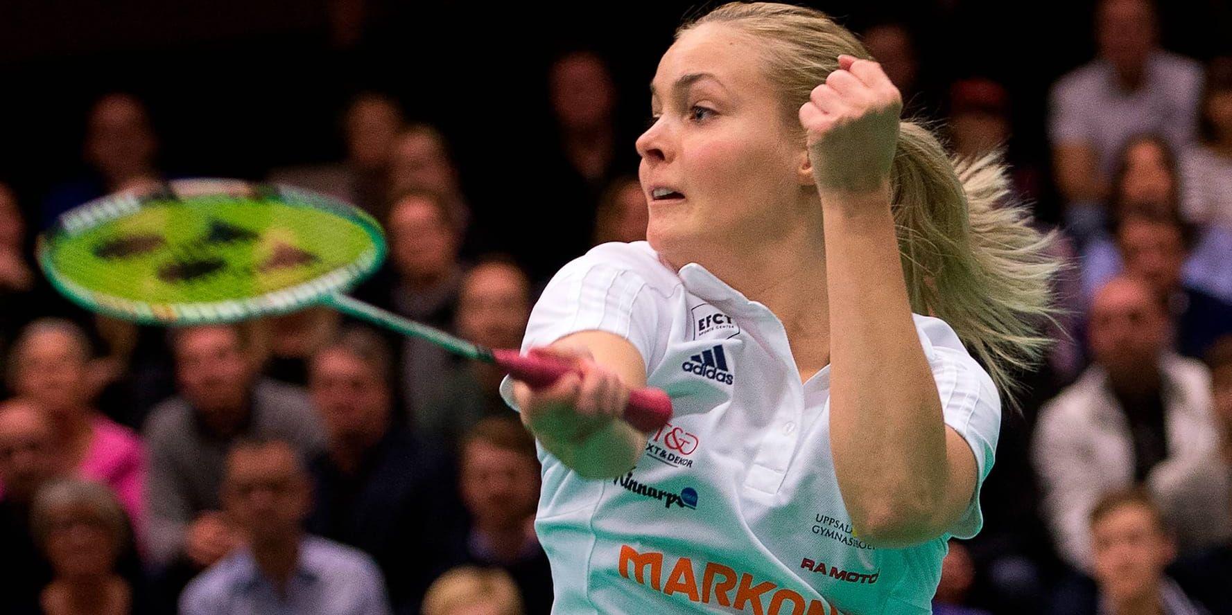 Amanda Högström (bilden) och Nico Ruponen förlorade kvartsfinalen i mixeddubbel i badminton-EM. Arkivbild.