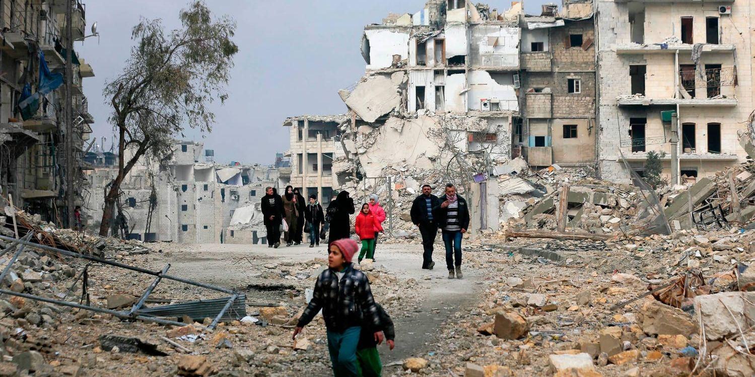 Kriget i Syrien har pågått sedan 2011, här boende i det krigshärjade Aleppo i Syrien. Arkivbild.