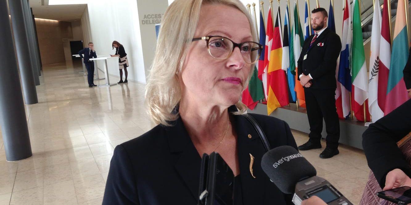 Migrationsminister Heléne Fritzon (S) på EU-möte i Luxemburg.