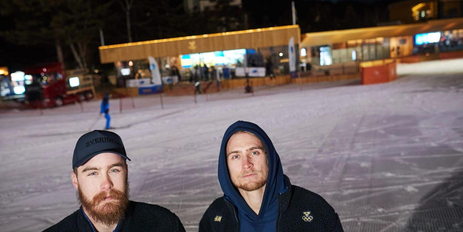 Sveriges snowboardåkare i OS, Niklas Mattsson och Måns Hedberg i Bokwang. I natt är det dags för kval i slopestyle.