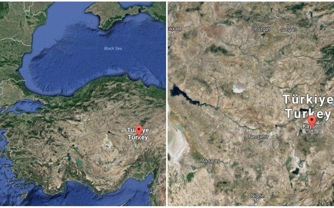 Explosionen inträffade i staden Kayseri i provinsen Anatolien i centrala Turkiet. Bild: Google Maps.