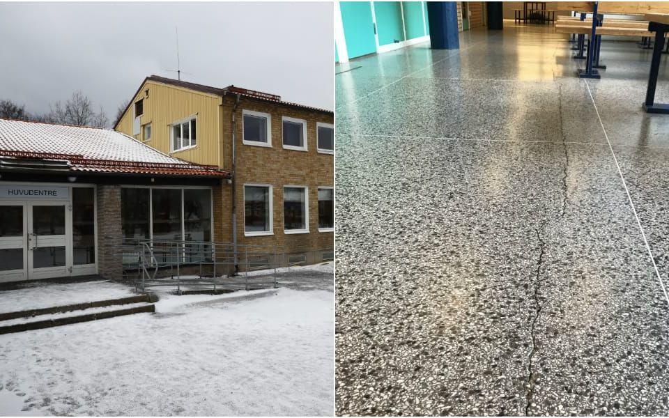 Torpskolan i Lerum fick utrymmas under fredagen efter att en tio meter lång spricka upptäckts i golvet. Bild: Stefan Larsson, Lerums kommun/Thomas Johansson. 