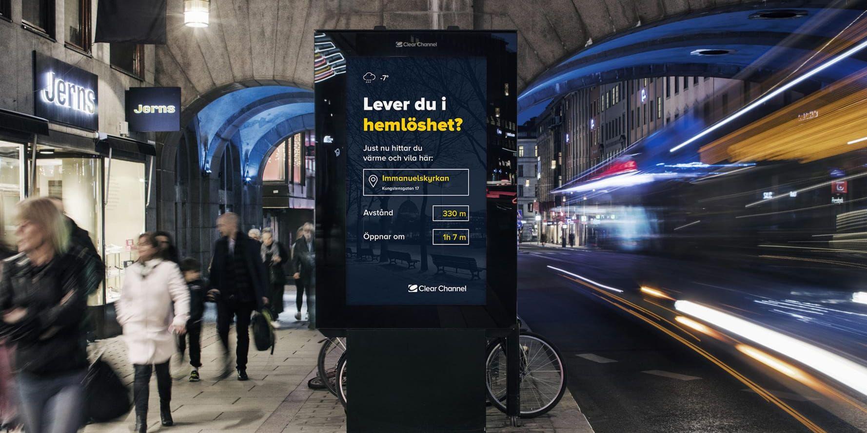Reklamen på de digitala skyltarna i Stockholm ska bytas mot information för hemlösa när temperaturen sjunker under sju minusgrader i vinter.