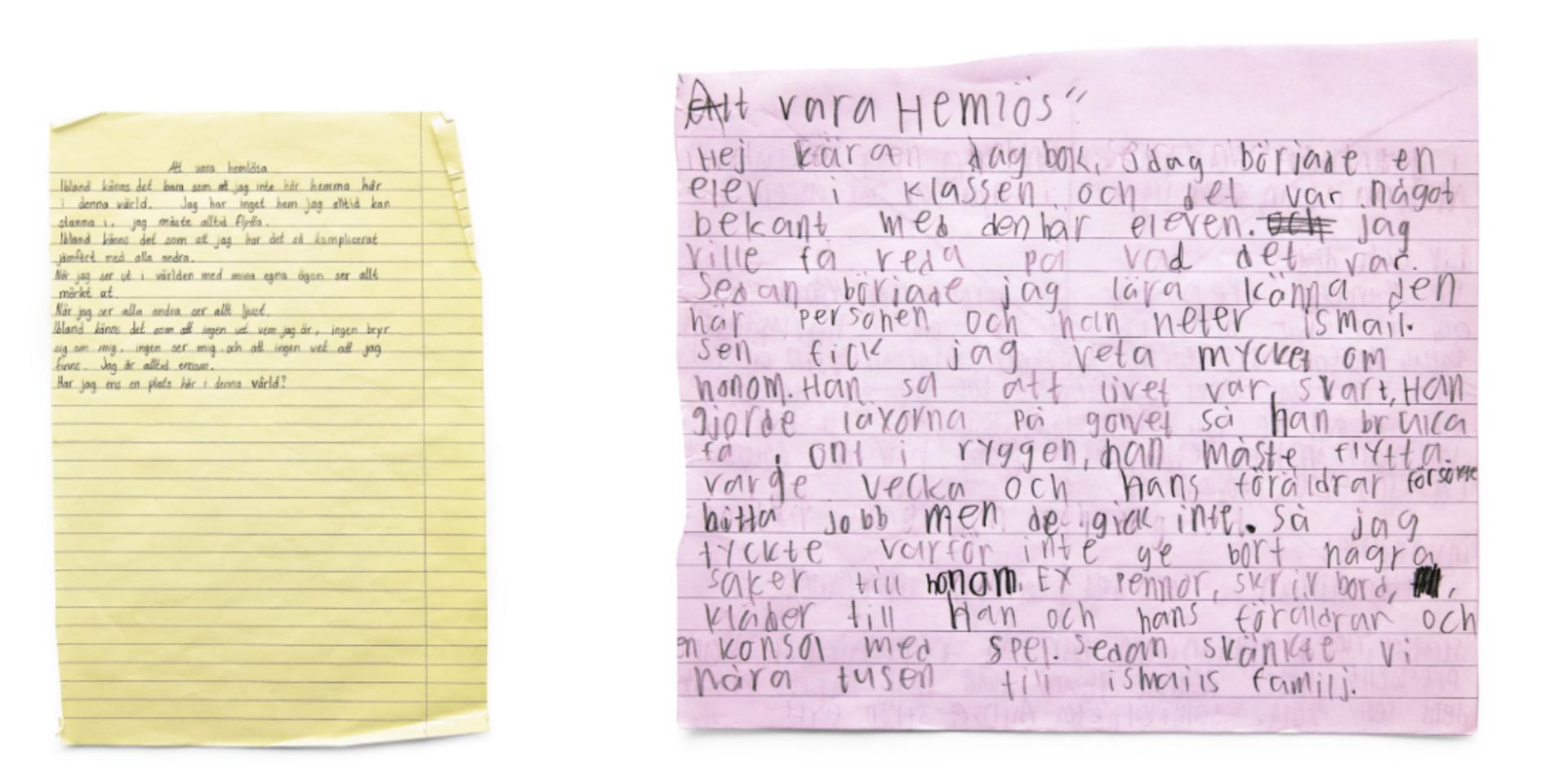 Texter från barn som skriver om hemlöshet.