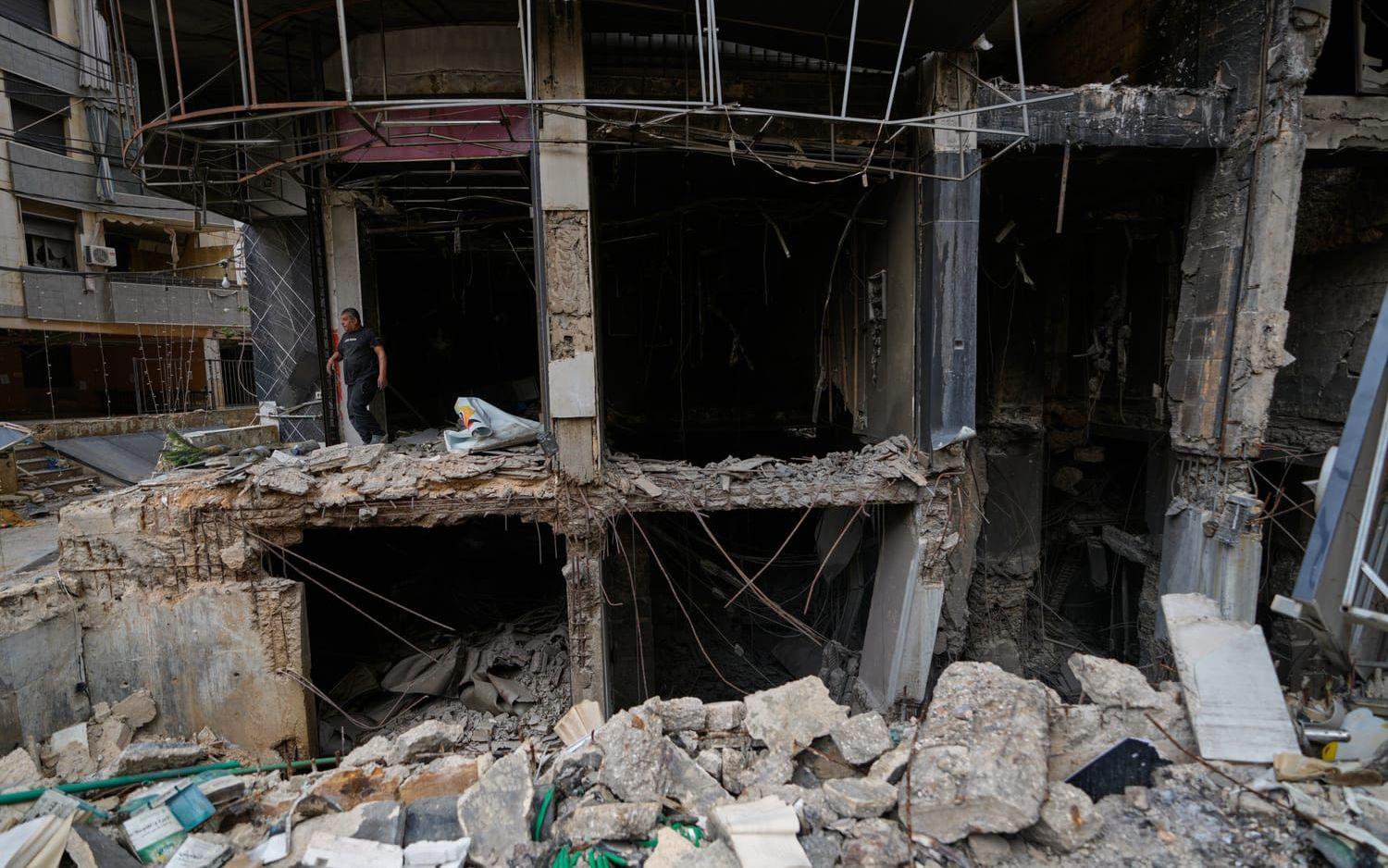 Förstörelse i Beiruts södra förorter, på bild från i början av veckan.