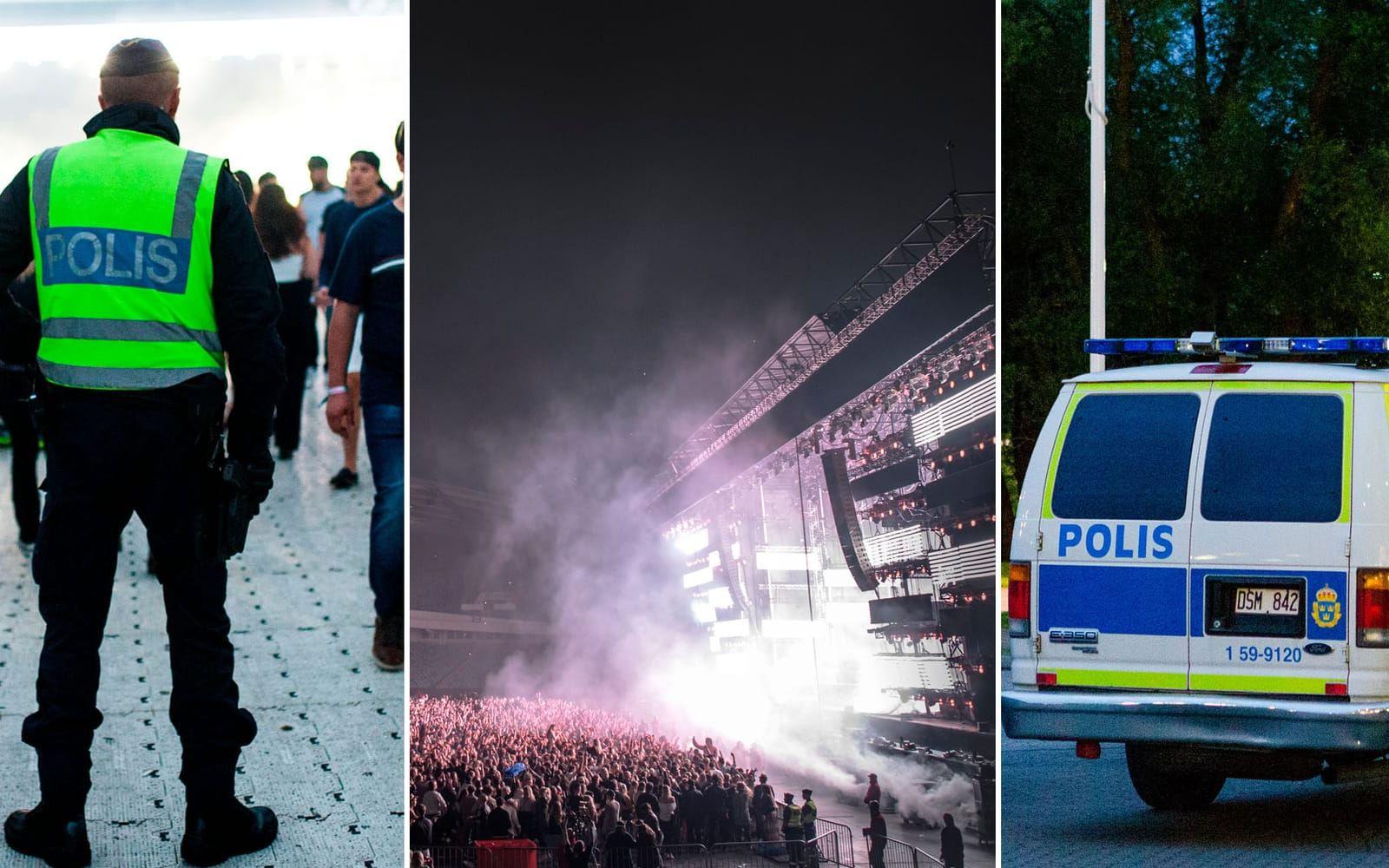 Ett stort antal poliser fanns på plats i och utanför Ullevi. Bild: Samuel Isaksson/Rockfoto och Björn Larsson Rosvall/TT