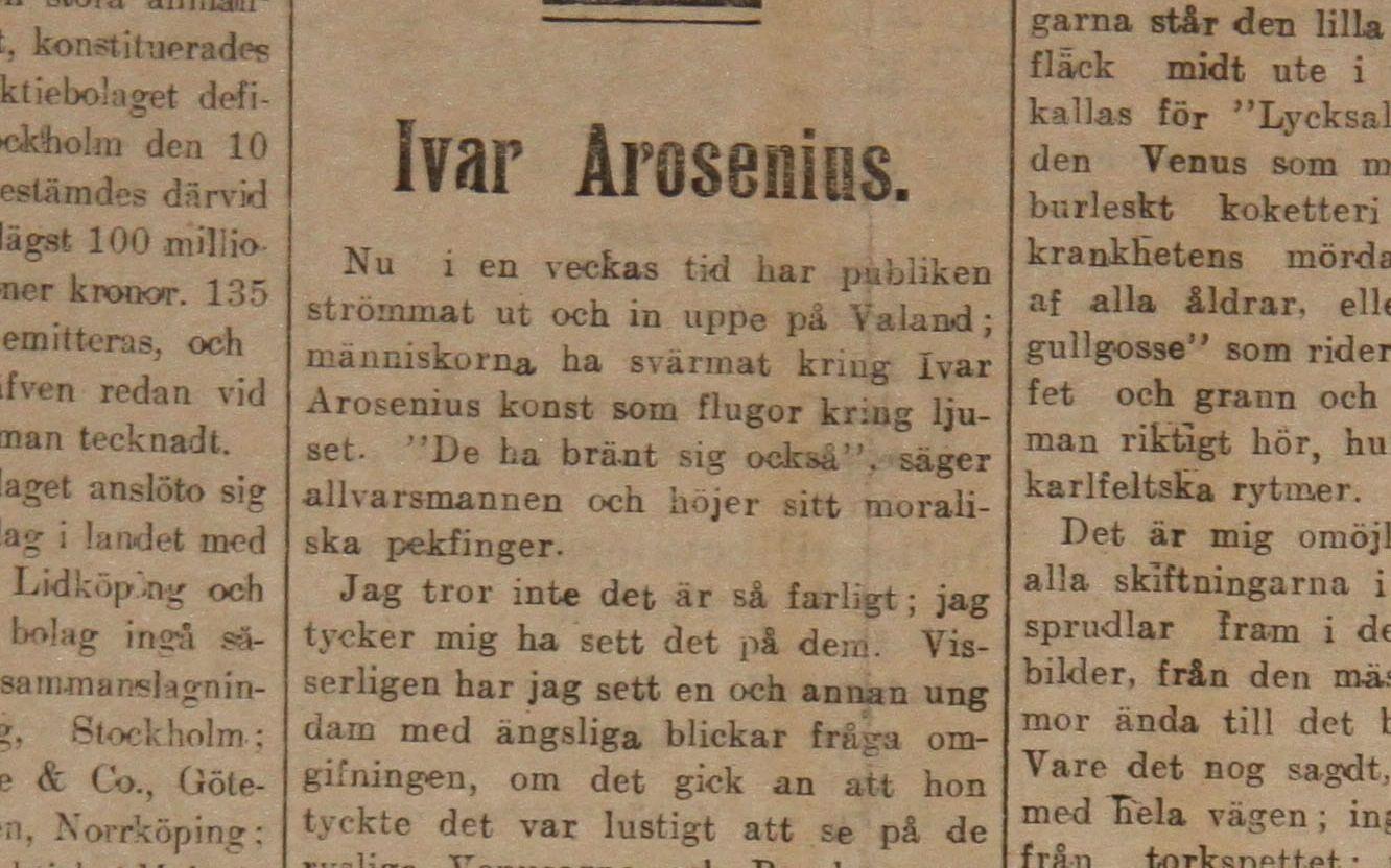 GP-artikel om genombrottsutställningen hösten 1908. 