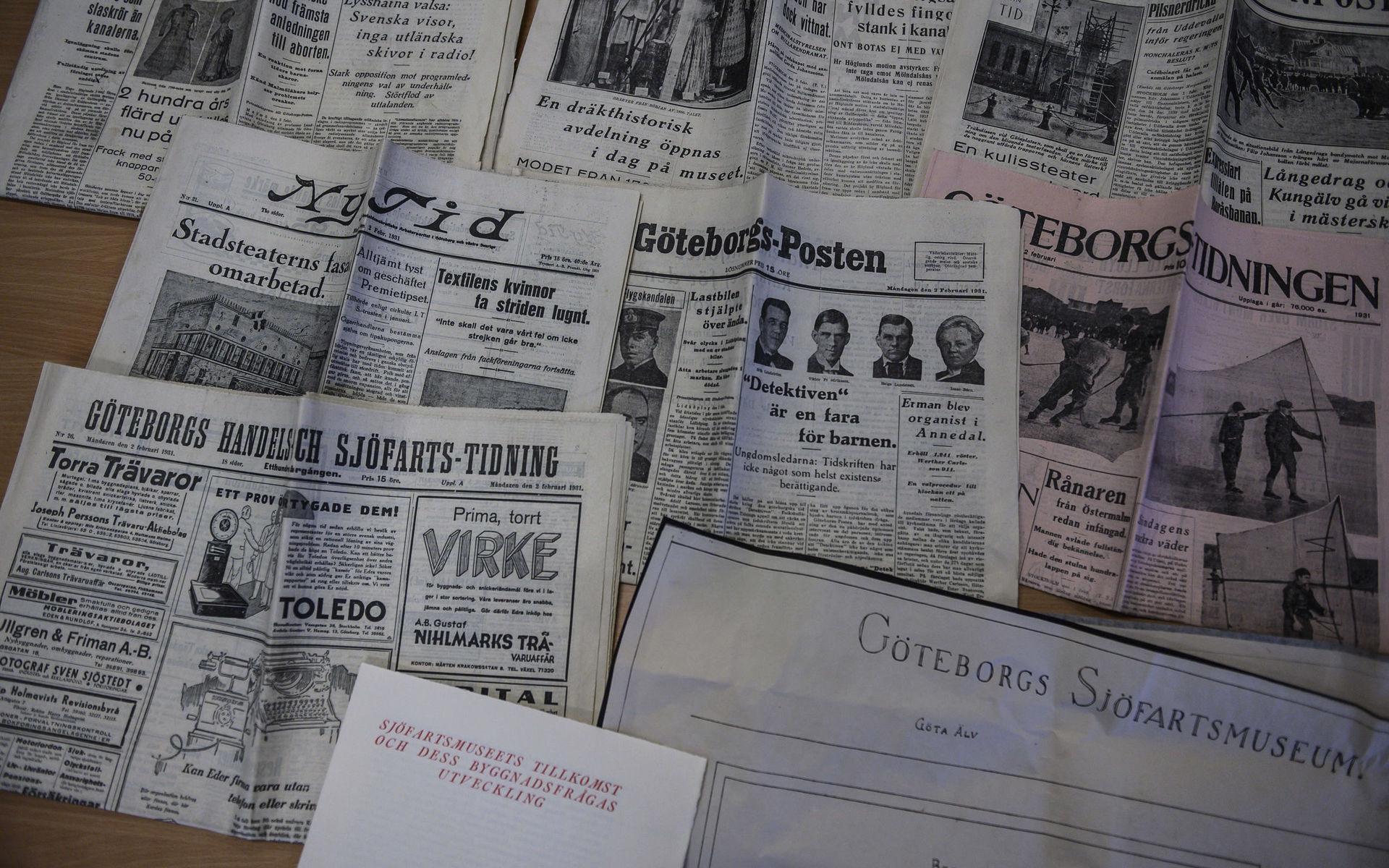 Bland fynden fanns en mängd gamla tidningar från februari 1931, bland annat en Göteborgs Handels- och Sjöfartstidning.
