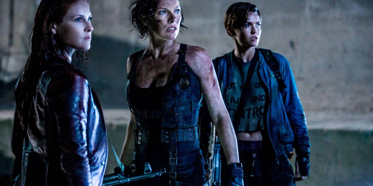 Gamla och nya ansikten dyker upp i den sista ”Resident evil”-filmen. Alice (Milla Jovovich) återförenas med Claire (Ali Larter), och de får hjälp av nykomlingen Abigail (Ruby Rose). Pressbild.