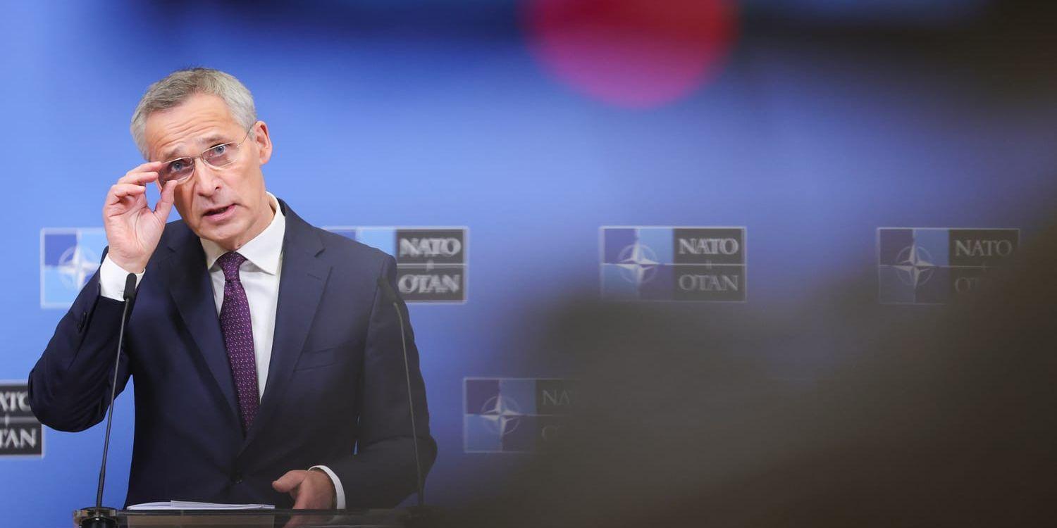 Natos generalsekreterare Jens Stoltenberg under onsdagens presskonferens. 
