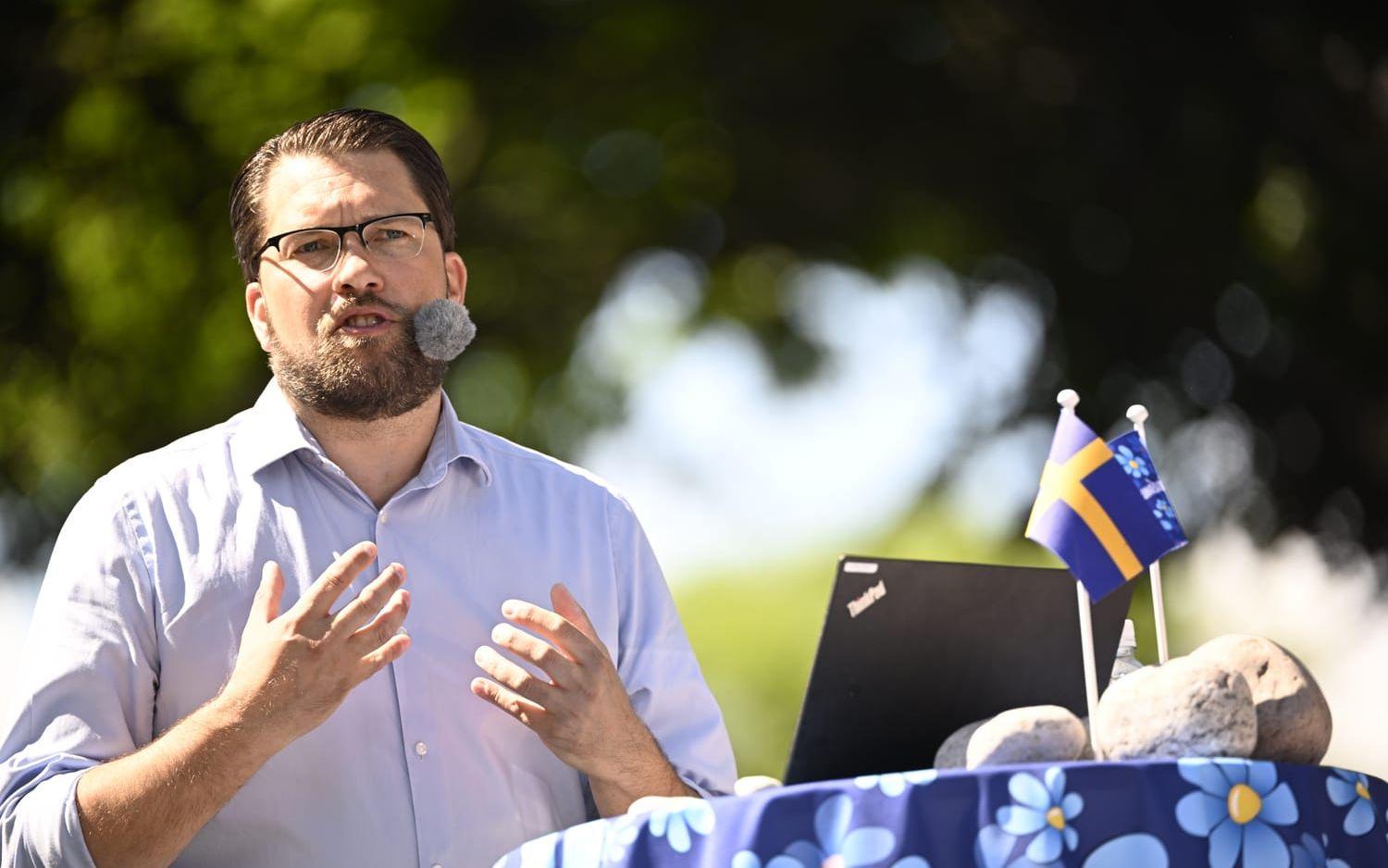 Sverigedemokraternas partiledare Jimmie Åkesson (SD) talar under Almedalsveckan.
