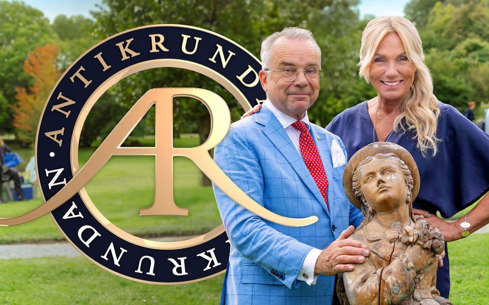 Antikvitetsexpert Knut Knutson och "Antikrundans" programledare Anne Lundberg. Pressbild. 