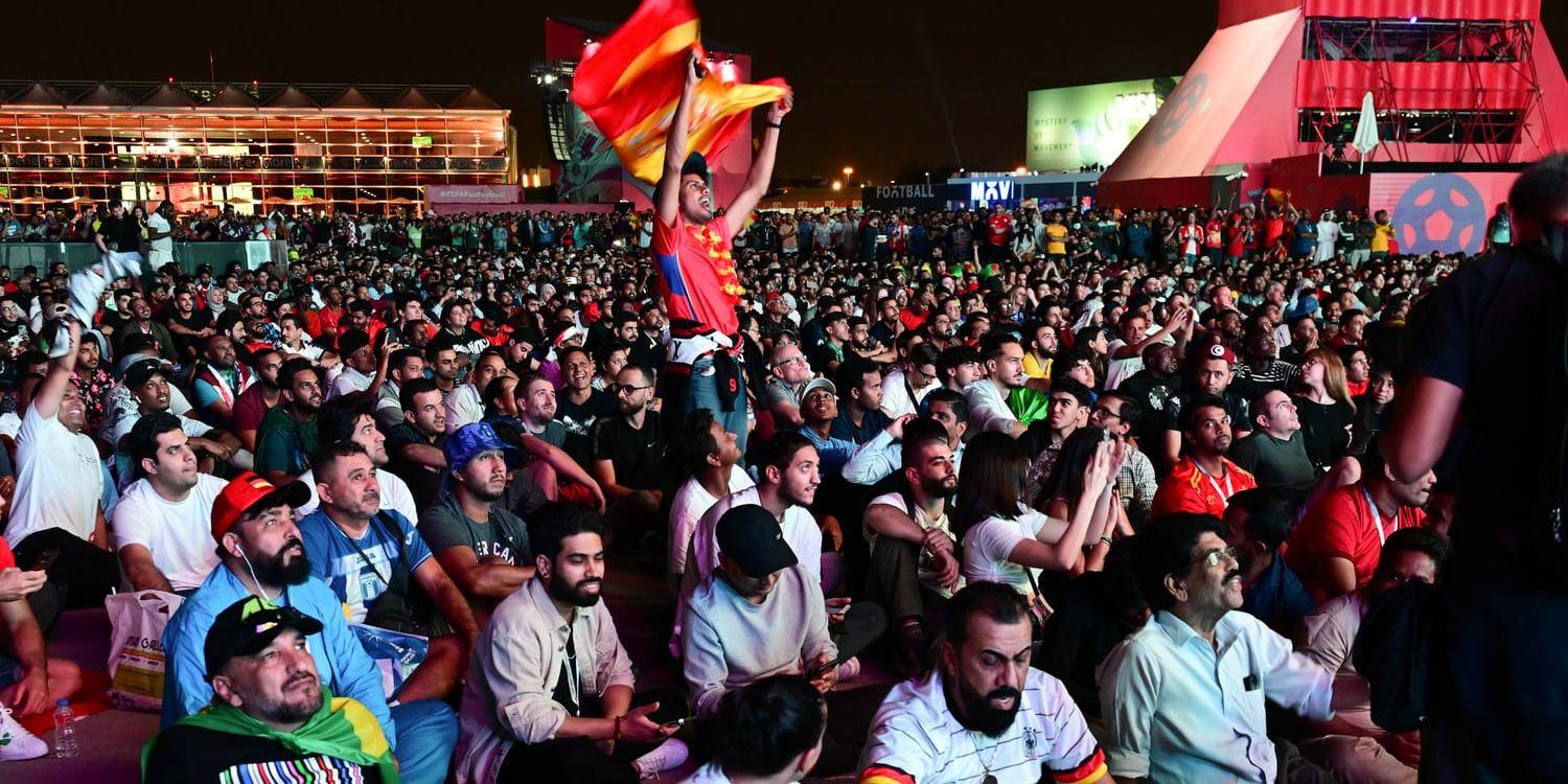 I centrala Doha samlas tusentals supportrar i så kallade fanzones för att följa fotbolls-VM på storbildsskärmar – och dricka öl.