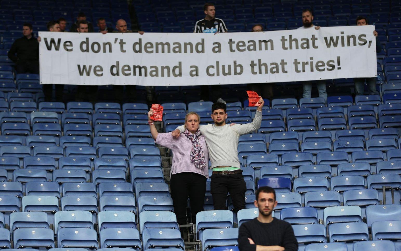 Newcastles supportrar har länge varit kritiska till hur klubben sköts. Foto: Bildbyrån
