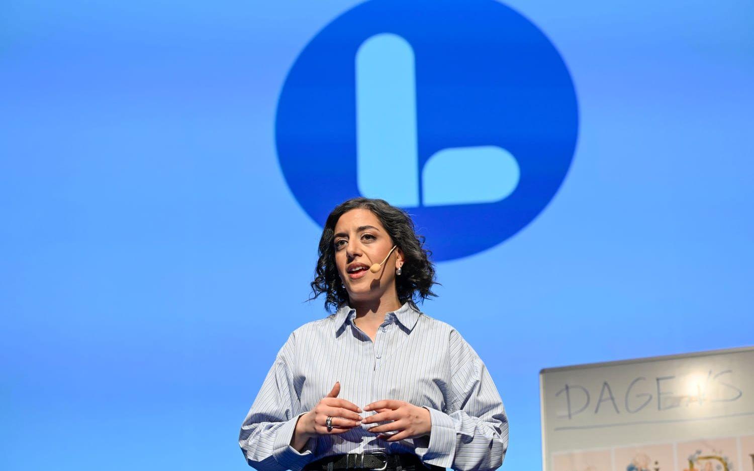 Liberalernas partiledare Simona Mohamsson håller partiledartal vid Liberalernas riksmöte i Karlstad på lördagen.