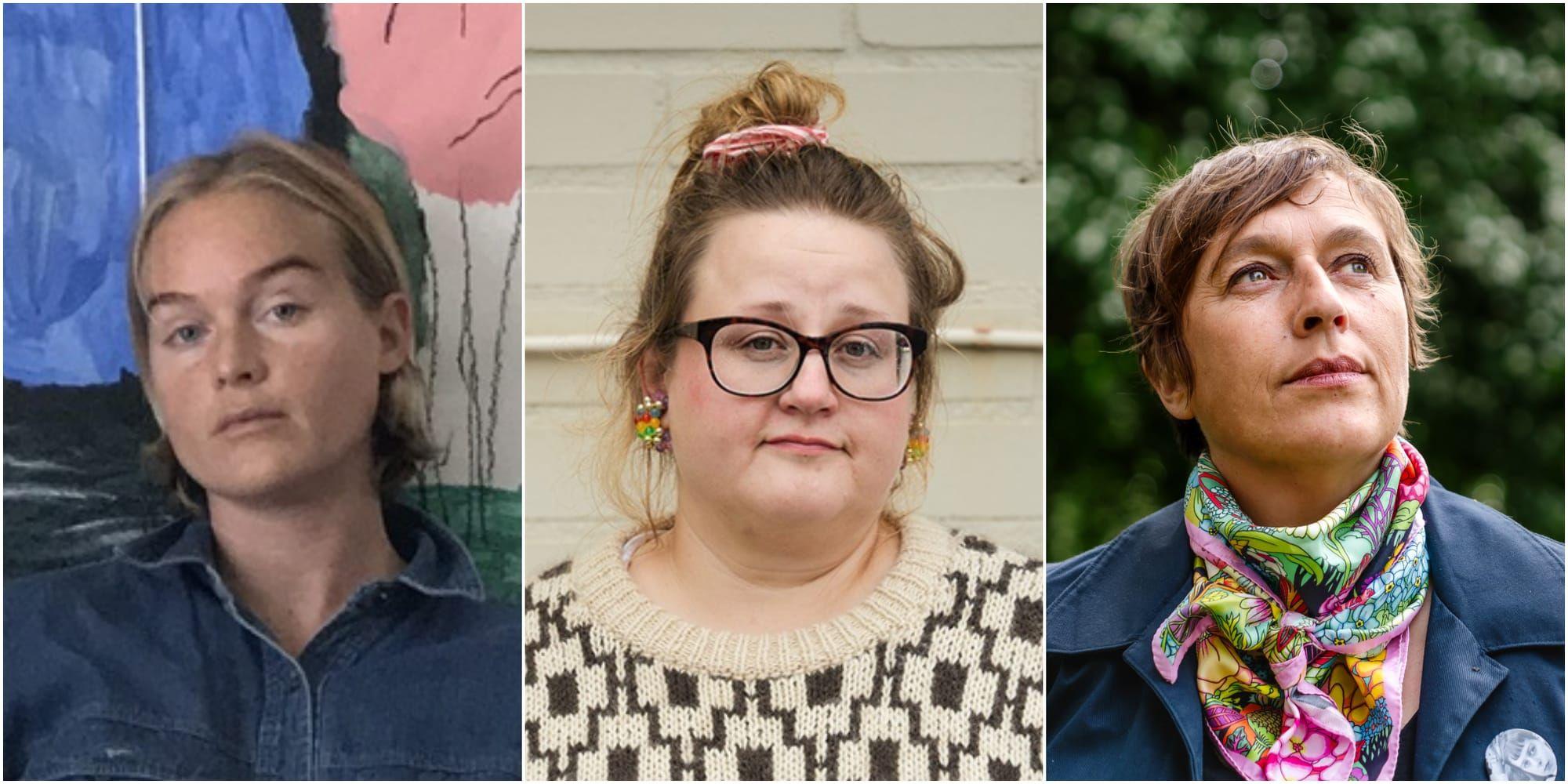 Collage med ansiktsporträtt av Freja Erixån, Ellen Strömberg och Marion Brunet. 