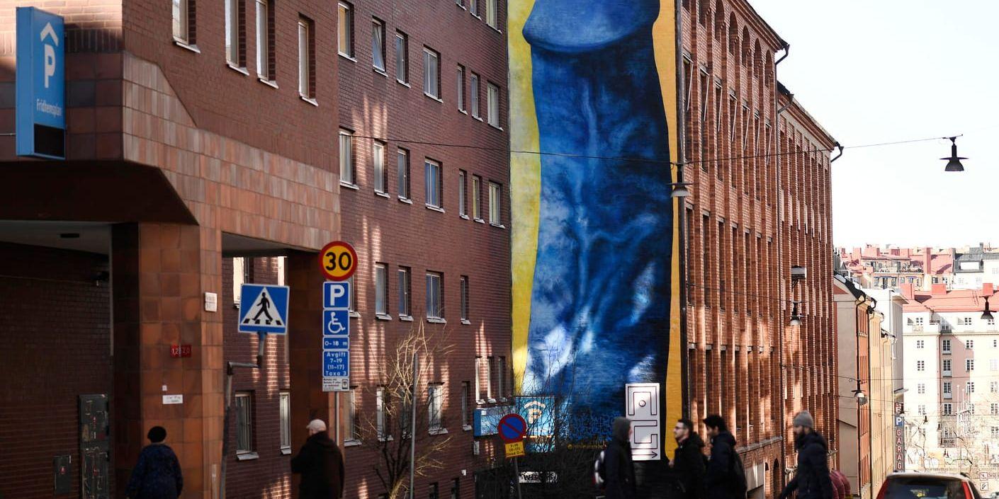 Forskare vid Karolinska institutet undersöker vad människor tycker om utseendet på sitt kön. Bilden visar en målning av konstnären Carolina Falkholt. Målningen prydde en husvägg på Kronobergsgatan på Kungsholmen i Stockholm en period under 2018. Arkivbild.