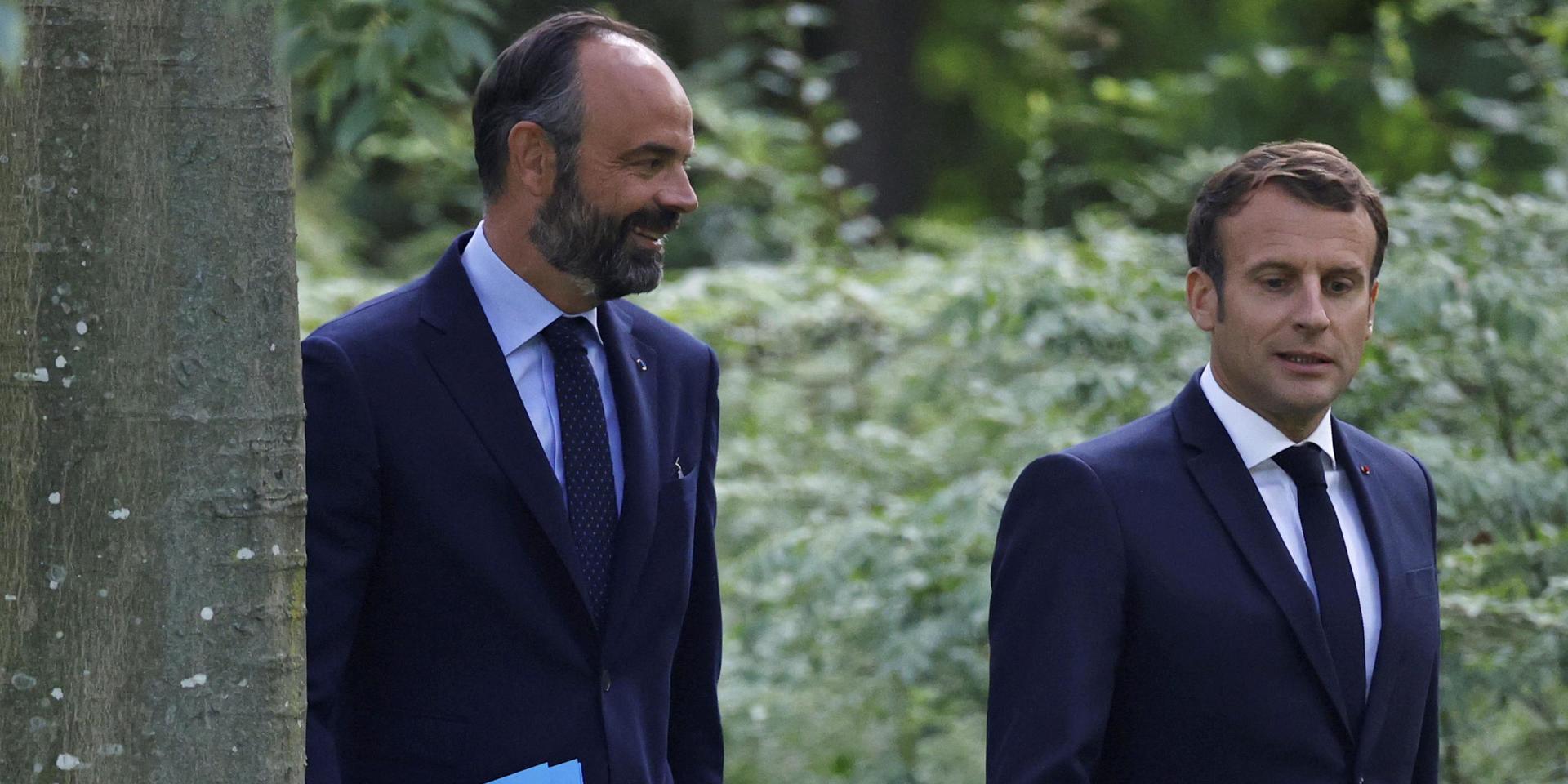 Frankrikes premiärminister Édouard Philippe och president Emmanuel Macron.