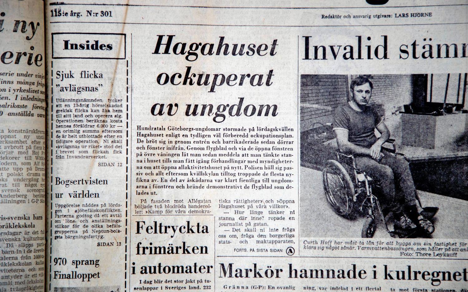 GP:s förstasida den 5 november 1972. ”En del av åskådarna var klart fientliga till ungdomarna i fönstren” skrev tidningens reporter.