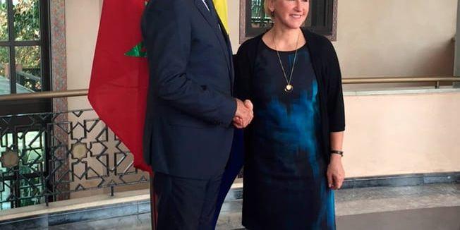 Marockos utrikesminister Salaheddine Mezouar tar emot utrikesminister Margot Wallström i Rabat. De marockanska gatubarnen i Sverige var en av frågorna som diskuterades under Wallströms besök.