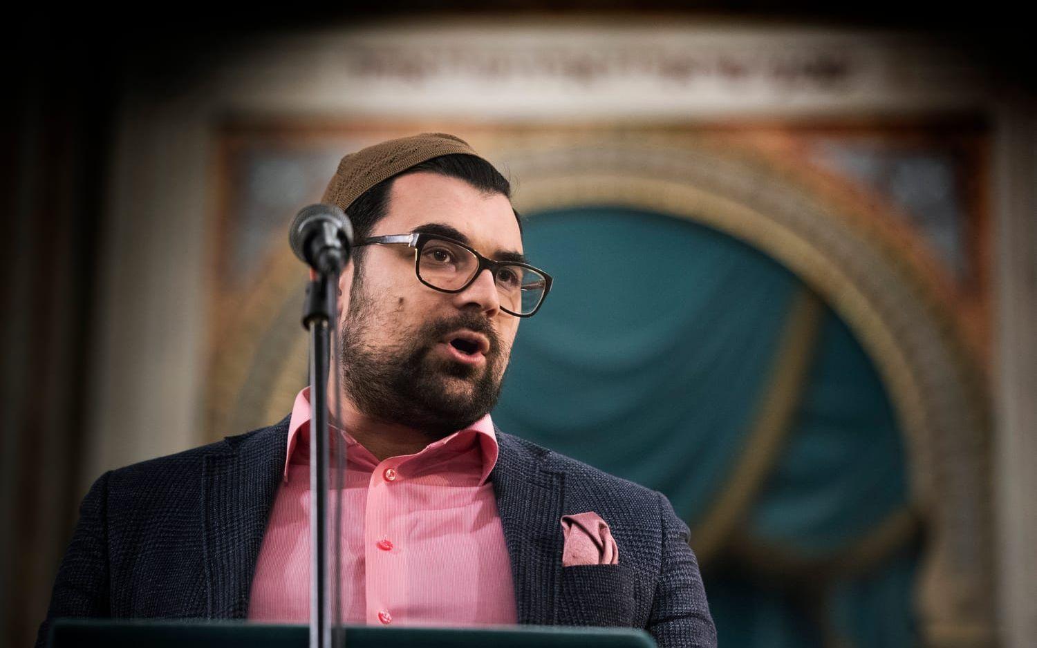 Tarek Mourad talar.Solidarietet med Göteborgs Synagoga