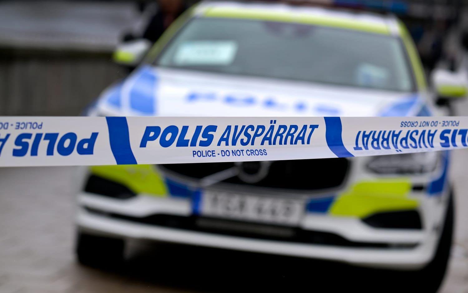 Två personer har gripits sedan polis med vapen och hundar stormat en bostad i Falkenberg. Arkivbild