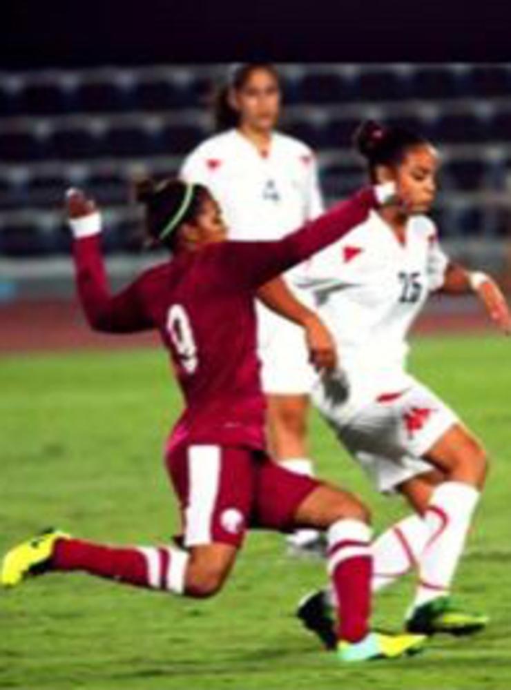 Dowana Ismail under en landskamp för Qatars damlandslag. 
