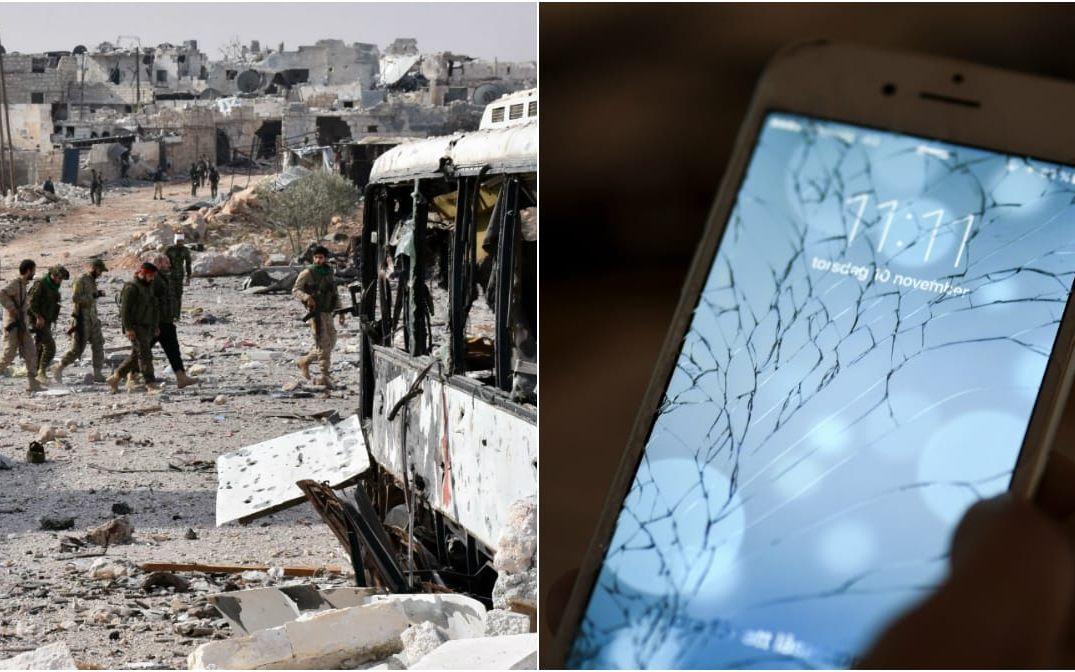 Tidigt på söndagen fick invånarna i Aleppo ett varnings-SMS. Foto: AFP/TT