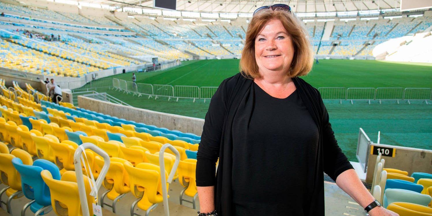 Gunilla Lindberg på Maracana-arenan i samband med OS i Rio de Janeiro i fjol. Nu hoppas hon att Paris och Los Angeles ska få sommarspelen 2024 och 2028.
