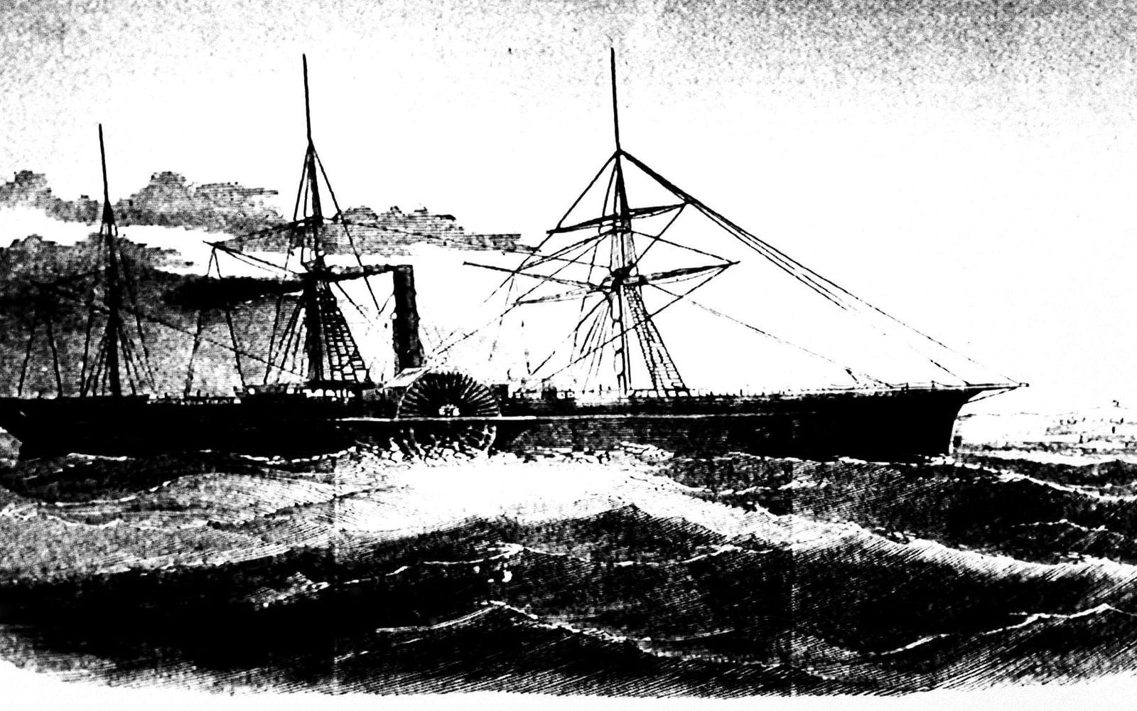 Odaterad teckning föreställande ångfartyget Central America.