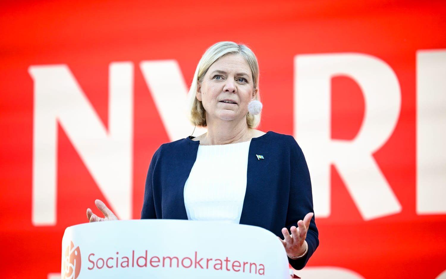 Socialdemokraternas partiledare Magdalena Andersson talar under politikerveckan i Almedalen.