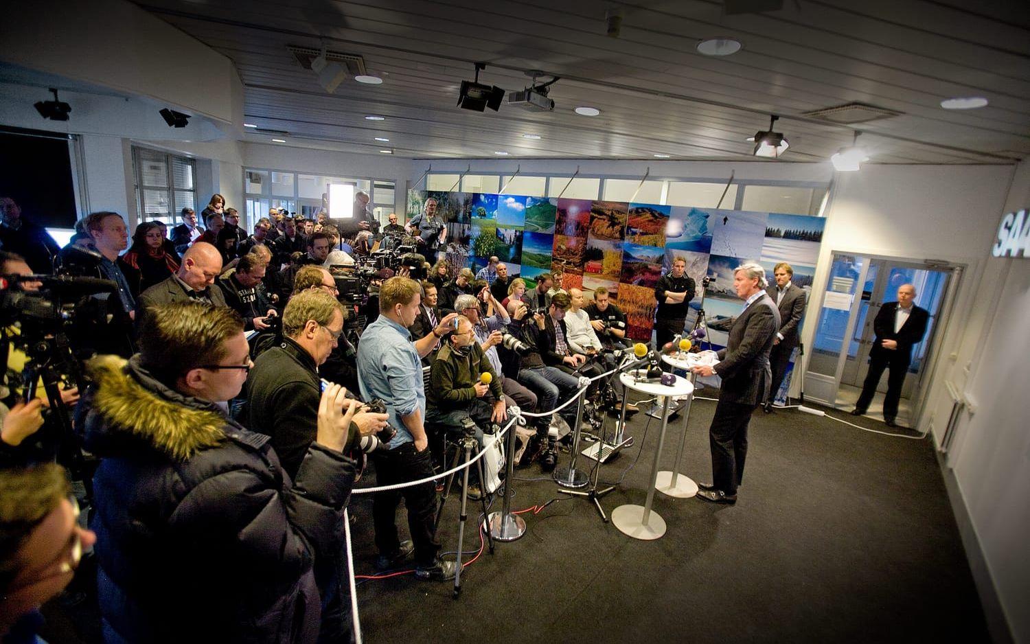 19 december 2011: Victor Muller informerar pressen om turerna kring Saabs konkurs. Bild: Jerry Lövberg