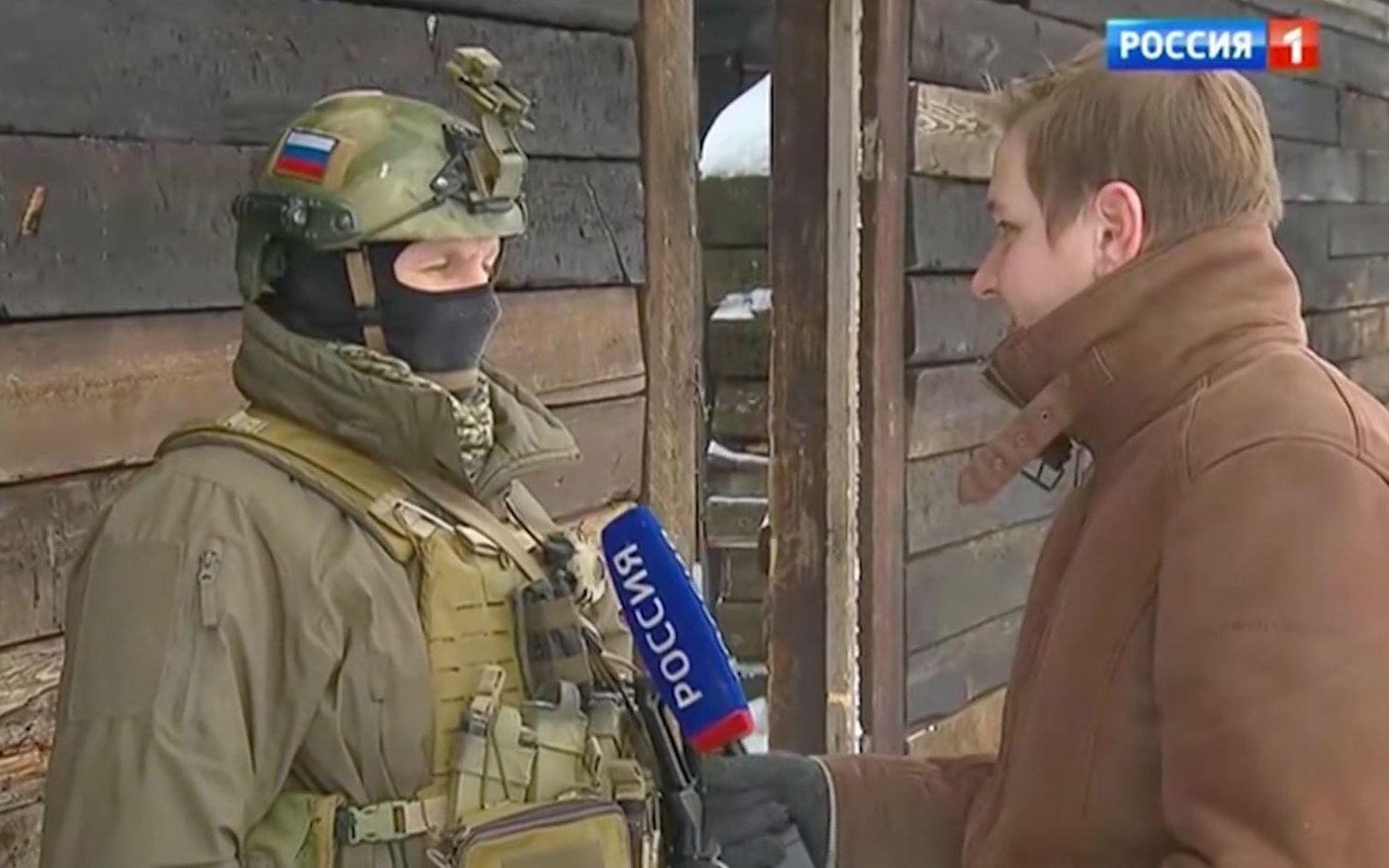 Rysk soldat intervjuas i rysk tv. Skärmdump från ryska statliga televisionen.