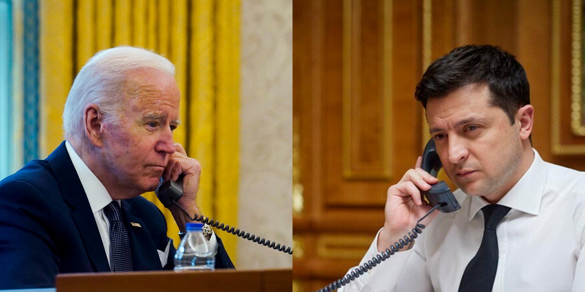 USA:s president Joe Biden har talat med Ukrainas president Volodymyr Zelenskyj. Bilden är ett montage.