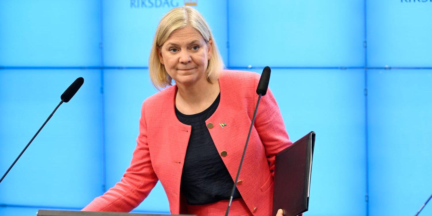 Statsminister Magdalena Andersson (S) på frågestund i riksdagen.