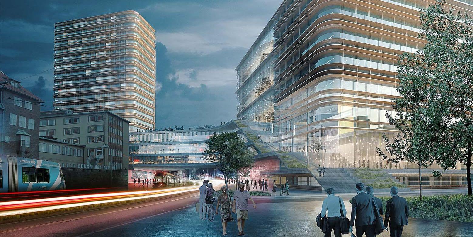 Visionsbild för nya hus vid Sahlgrenska från arkitekttävlingen 2016.