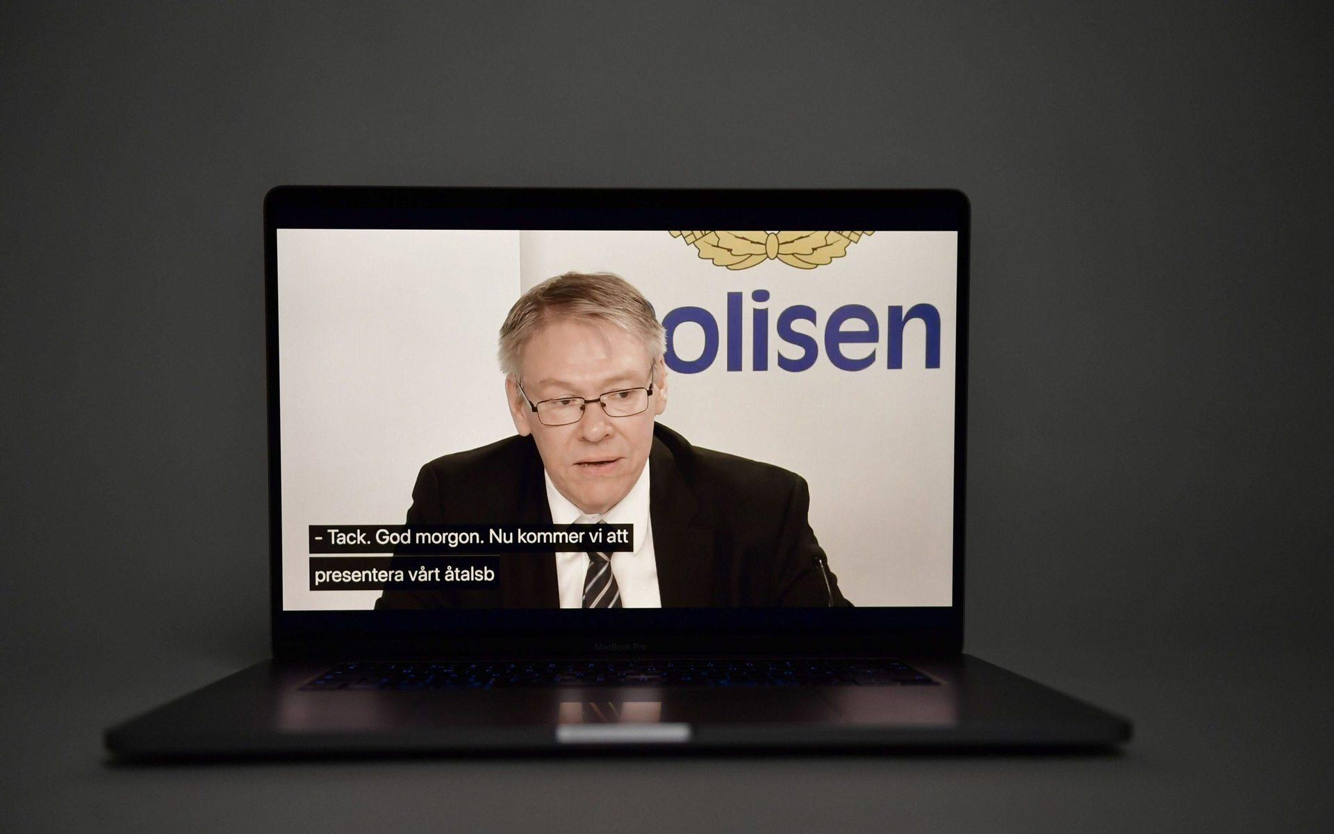 Åklagaren Krister Petersson på den digitala presskonferensen i Stockholm den 10 juni 2020 när Palmemordet lades ner.