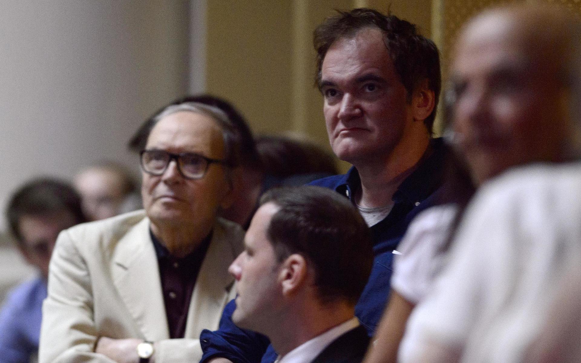 Den italienske kompositören Ennio Morricone tillsammans med regissören Quentin Tarantino i Prag 2015 där de var för att jobba på musiken till Tarantinos film &quot;The Hateful Eight&quot;.