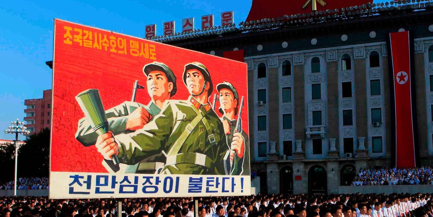 Demonstrationer mot FN:s säkerhetsråds beslut om ytterligare sanktioner mot Nordkorea i landets huvudstad Pyongyang på onsdagen.
