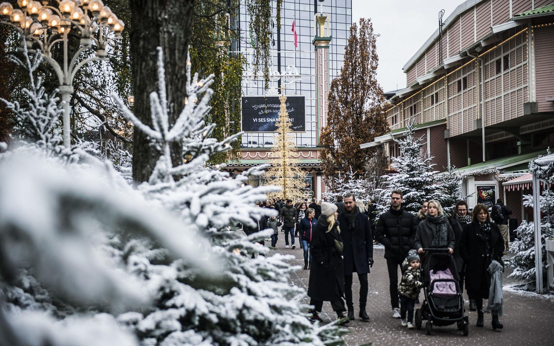 Glimmrande ljus och gnistrande konstsnö mötte besökarna under lördagen vid premiärhelgen för Jul på Liseberg.