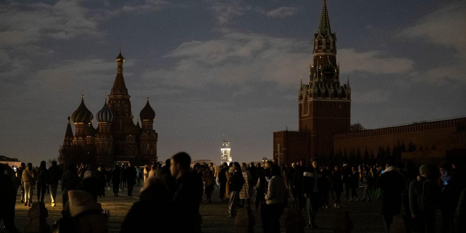 Centrala Moskva nedsläckt under 2020 års Earth Hour.
