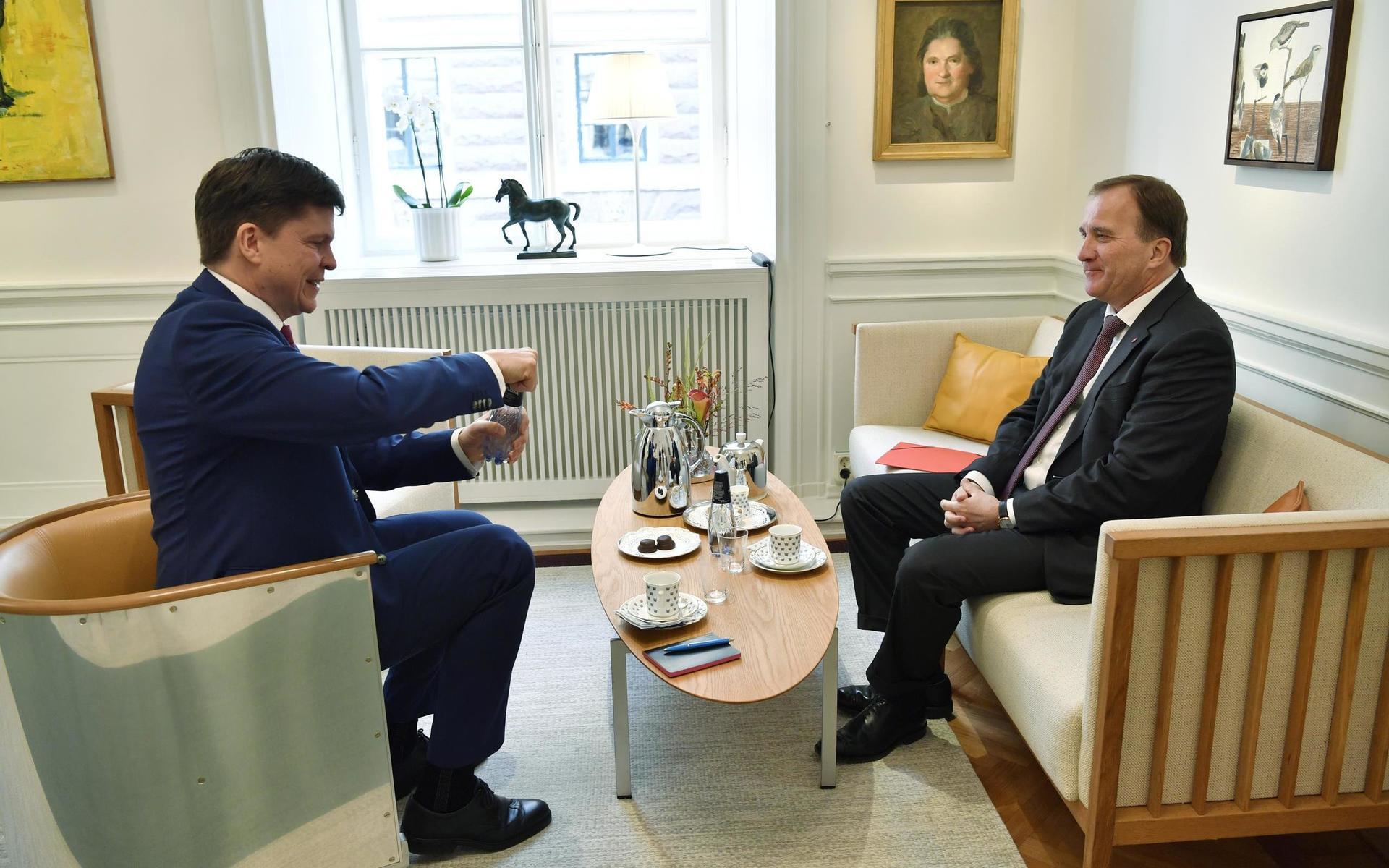 27 september 2018: Talman Andreas Norlén tar emot Stefan Löfven (S) för att ta fram förslag till en ny statsminister.