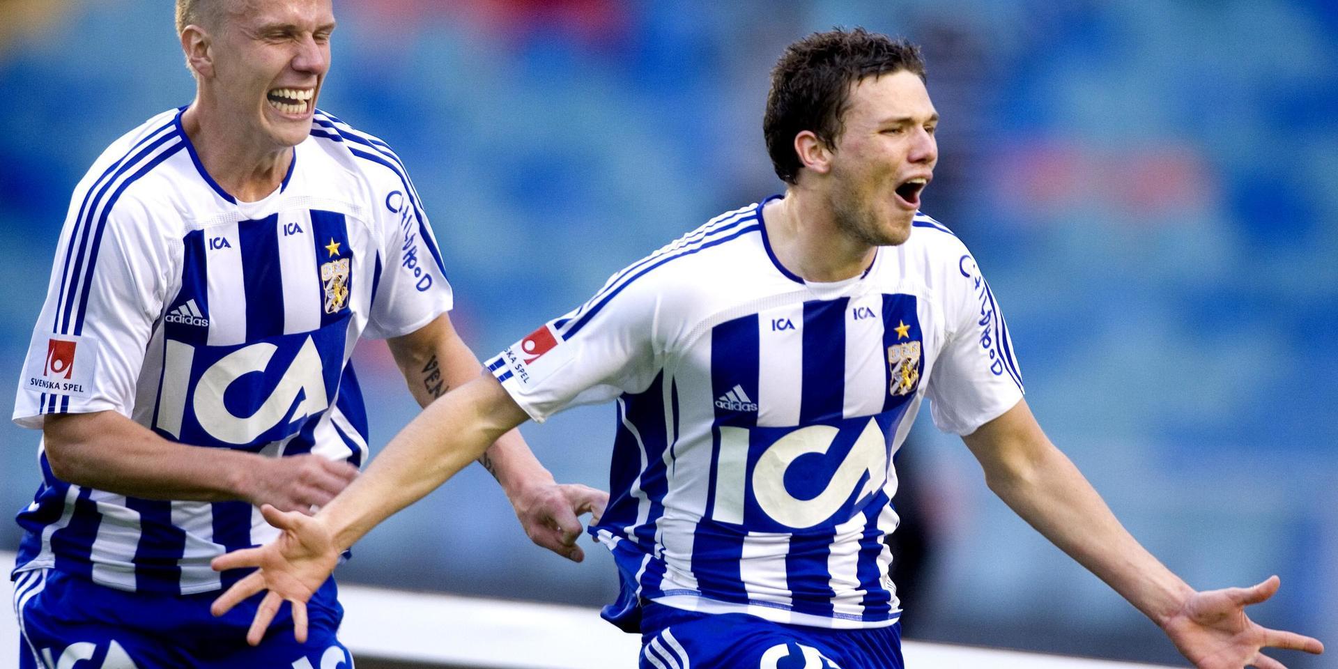 Pontus Wernbloom och Marcus Berg jublar åt ett mål för IFK Göteborg 2007. 