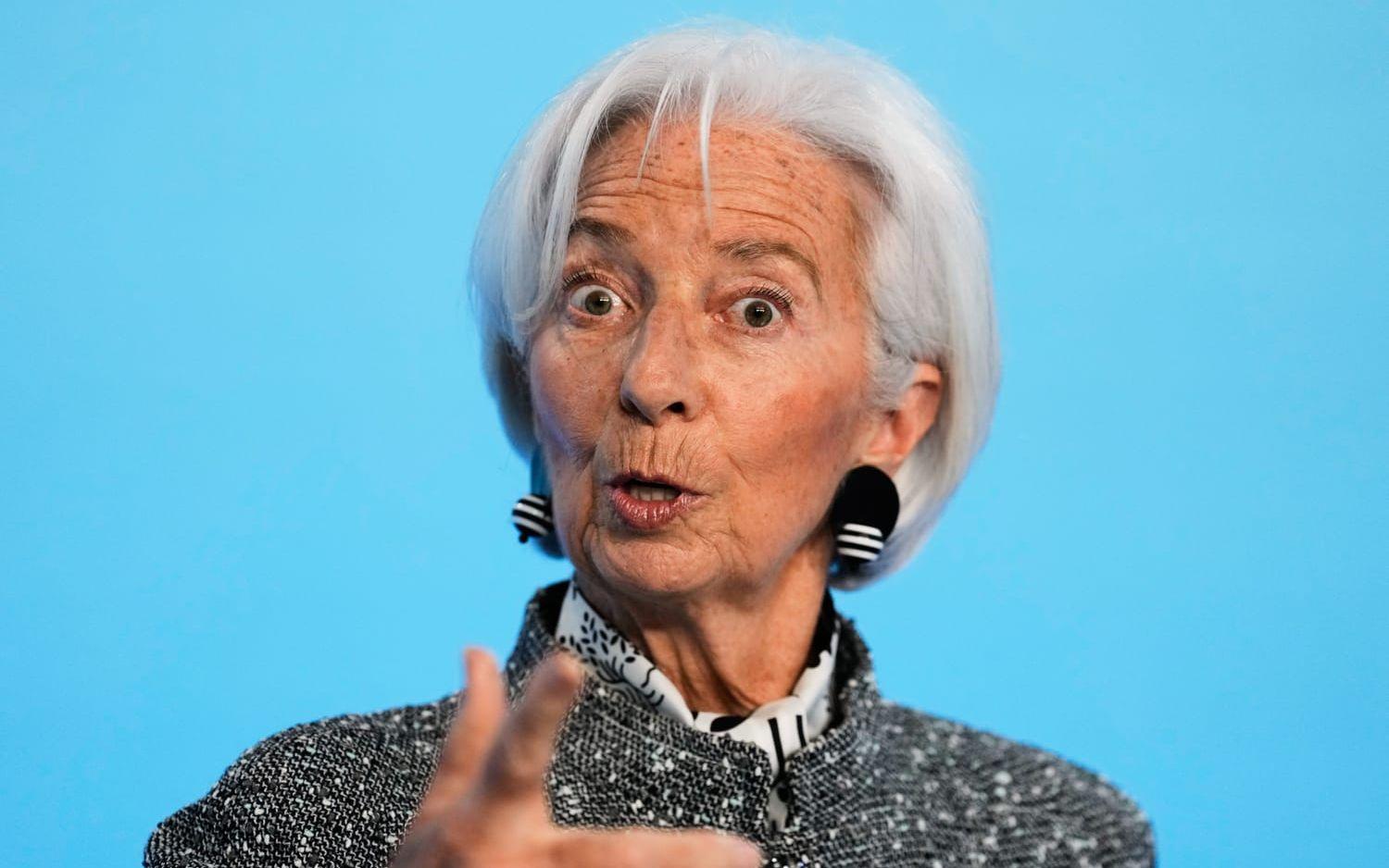 Räntebesked från ECB, med chefen Christine Lagarde. Arkivbild