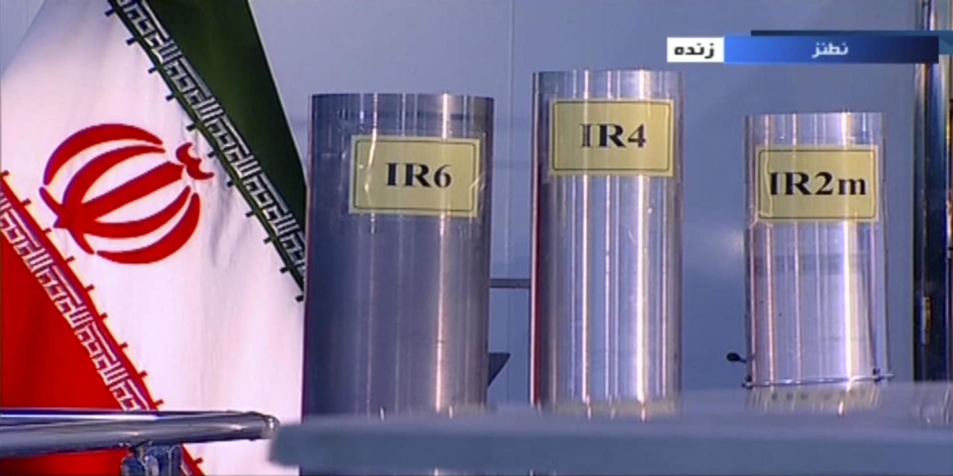 Iranska centrifuger för anrikning av uran, visade i statlig tv 2018.