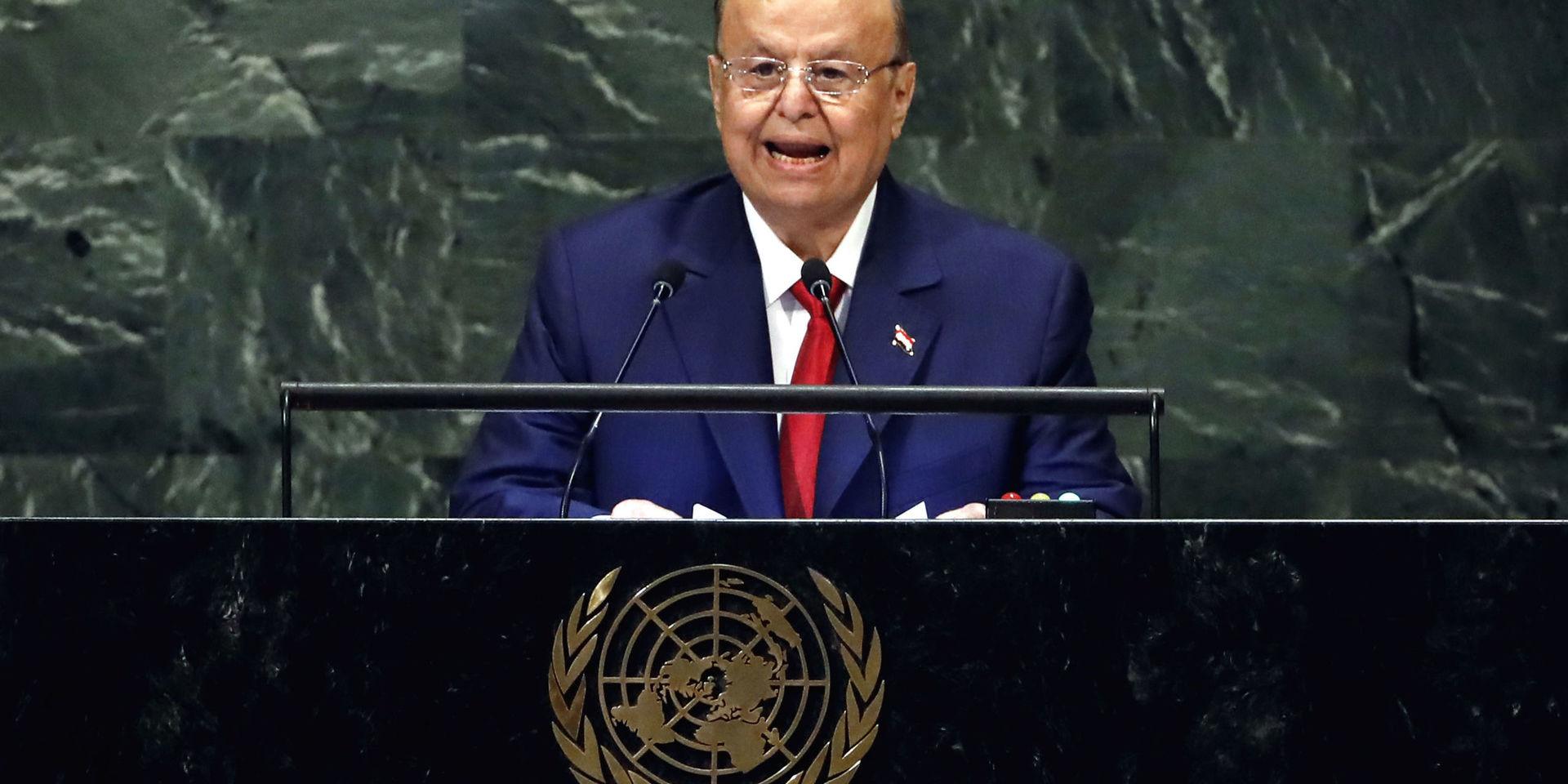 Abd Rabu Mansur Hadi, president i Jemens internationellt erkända regering, under FN:s generalförsamling i New York i fjol. 