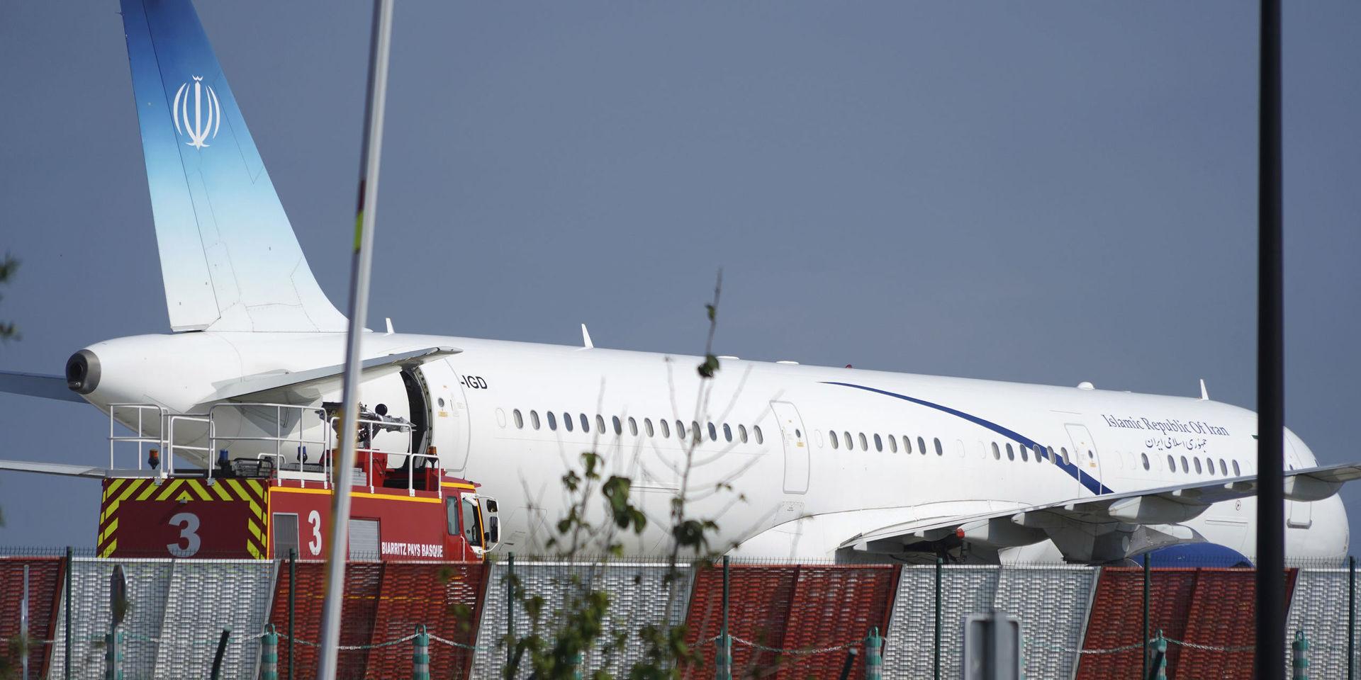 Den iranske utrikesministern Mohammad Javad Zarifs flygplan på flygplatsen i Biarritz i Frankrike.