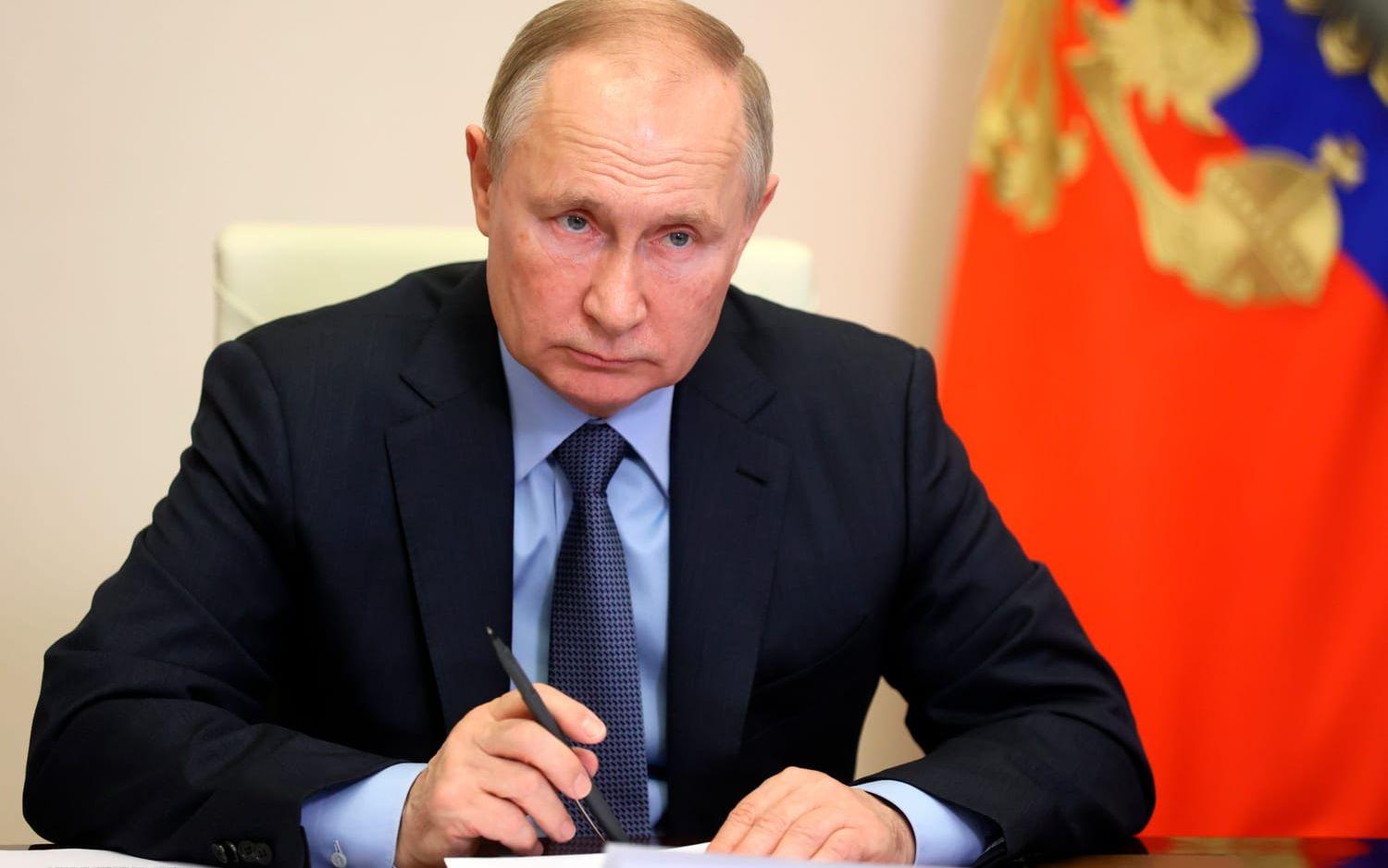 Ryssland president Vladimir Putin under sitt videomöte med presidentämbetets råd.